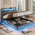 Lit coffre 160 x 200 cm lit 2 places avec usb et led t�te de lit capitonn� avec rangement lit 160x200 ...