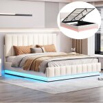 Lit coffre 160 x 200 cm avec led - 2 personnes - tête de lit réglable - sommier à lattes en métal - blanc ... Lit coffre 160 x 200 cm avec led - 2 personnes - tête de lit réglable - sommier à lattes en métal - blanc ...