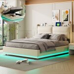 Lit coffre 160 x 200 cm - ravas - �clairage led et port usb - dossier rembourr� - cadre de lit hydraulique ...