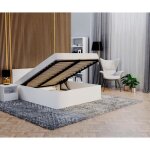 Lit coffre paris 160 x 200 cm avec sommier  lattes relevable blanc