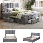 Modernluxe lit adulte 160 x 200 cm avec sommier  lattes et 4 tiroirs tissu velours tte de lit rglable ...