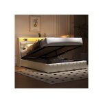 Lit coffre 160 x 200 led 7 couleurs et port usb coffre de rangement t�te r�glable rembourr�e mdf / pu ...