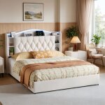 Lit coffre 160x190 cm avec sommier ledlit 2 personnes avec t�te de lit rangementsupport recharge sans ...