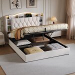 Lit coffre 160x190 avec rangement lit double adulte lit rembourr� avec sommier led et usb lit hydraulique ...