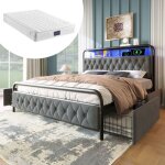 Lit coffre 160x200 4 tiroirs lit double led multicolore ports usb - c inclusmatelas incluscontr�lable ...