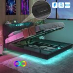 Lit coffre 160x200 cm - comanlai - flottant - led rgb & t�l�commande - usb + type - c - rangement hydraulique ...