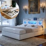 Lit coffre 160x200 cm - cozy - blanc - led int�gr� - rangement pratique - confort premium