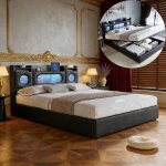 Lit coffre 160x200 cm - cozy - noir - led int�gr�e - rangement pratique - confort premium