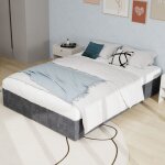 Lit coffre 160x200 cm - lit double adulte / ado avec v�rin hydraulique sans t�te de lit velours gris