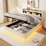 Lit coffre 160x200 cm avec �clairage led rangement t�te de lit �tag�res ouvertes et chargeur usb - sommier ...