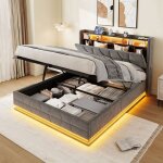 Lit coffre 160x200 cm avec �clairage led rangement t�te de lit �tag�res ouvertes et chargeur usb - sommier ...