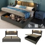 Lit coffre 160x200 cm kilisky tête de lit avec lampe de lecture lit double avec sommier à lattes tissu ... Lit coffre 160x200 cm kilisky tête de lit avec lampe de lecture lit double avec sommier à lattes tissu ...