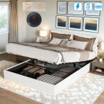 Lit coffre 160x200 cm - prise usb type c - lit 2 personnes avec sommier � lattes - hydraulique rangement ...