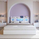 Lit coffre - 160x200 cm - rangement hydraulique - led rgb - charge rapide usb / type - c