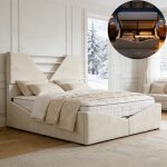Lit 160x200 cm avec sommier � lattes led velours blanc cass� cadre de lit coffre 160x200 avec rangement ...