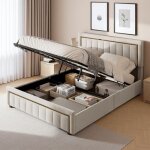 Lit coffre 160x200 lit double rangement lit hydraulique 160 x 200 sommier inclus velours beige