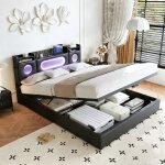 Lit coffre 160x200 avec ledcharge rapide usb / type - ct�te de lit de rangementstructure de lit avec ...