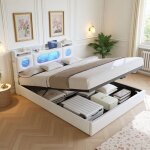 Lit coffre 160x200 avec ledcharge rapide usb / type - ct�te de lit de rangementstructure de lit avec ...