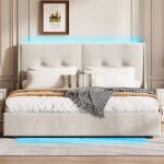 Lit coffre 160x200 avec rangement et led?cadre de lit hydraulique rembourr� en velours?avec sommier?2 ...