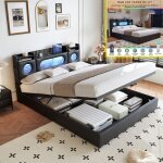 Lit coffre 160x200 - ravas - lit capitonn� avec led et usb - lit double avec espace de rangement - moderne ...