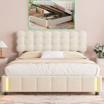 Lit coffre 160x200 avec sommier et led?cadre de lit de rangement hydraulique rembourr� en pu?2 personnes?adult ...