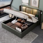 Lit coffre 160x200 avec sommier et led et usblit capitonn� avec tete de lit et espace de rangementlit ...