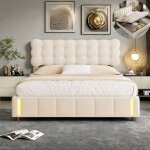 Lit coffre 160x200 cm �clairage led lit double m�canisme de levage hydraulique lit adulte sommier � lattes ...