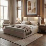Lit coffre 160x200cm - sommier relevable - t�te de lit avec lampe de lecture & usb - structure en m�tal ...
