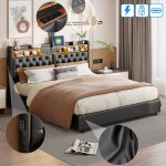 Lit coffre 180 x 200 cm avec �clairage led et ports usb - lit double avec rangement - lit rembourr� avec ...