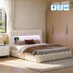 Lit 180x200 cm avec sommier led et charge usb lit coffre 180x200 avec rangement hydraulique et t�te de ...