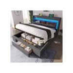 Lit coffre 180x200 cm - lit double - avac t�te de lit avec led usb et type c - avac sommier � lattes ...