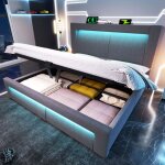 Lit coffre 180x200 cm - lit double capitonn� avec rangement hydraulique led app ports usb / type - c ...