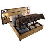 Lit coffre 180x200 cm - lit double avec rangement hydraulique et tiroir de stockage - mdf + contreplaqu� ...