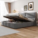 Lit coffre 180x200 cm avec espace de rangement hydraulique tête de lit en forme doreille tissu en velours ... Lit coffre 180x200 cm avec espace de rangement hydraulique tête de lit en forme doreille tissu en velours ...