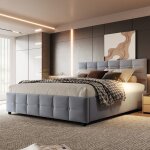 Lit coffre 180x200 cm - lit hydraulique avec rangement sous le lit et sommier � lattes velours gris sans ...