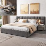 Lit coffre 180x200 cm avec sommier à lattes lit adulte avec lampe orientable et chargement usb tissu ... Lit coffre 180x200 cm avec sommier à lattes lit adulte avec lampe orientable et chargement usb tissu ...