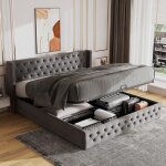 Lit coffre 180x200 cm avec sommier à lattes coffre de rangement double rangée de rivets tissu en velours ... Lit coffre 180x200 cm avec sommier à lattes coffre de rangement double rangée de rivets tissu en velours ...