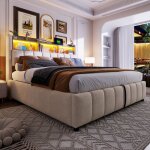 Lit coffre 180x200 avec led et usb lit adulte rembourr� avec rangement sommier � lattes 1 �tag�re 3 compartime ...