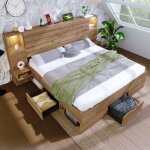 Lit coffre 180x200 avec sommier et led et usb lit double avec tables de chevet et tiroirs cadre de en ...