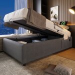 Lit coffre 90x190 cm simple cadre de lit avec usb rangement hydraulique tissu lin et coton gris (sans ...