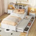 Lit coffre 90x200cm avec 3 tiroirs lit simple compartiment de rangement de chevet lit gigogne lit enfantblanc ...
