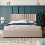 Lit coffre adult - 180x200 cm - t�te de lit rembourr�e - sommier relevable hydraulique lit double avec ...