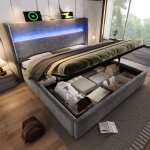 Lit coffre adult 180x200 moderne - t�te de lit haute �paisse - led - usb type - c - sommier relevable ...