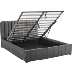 Lit coffre adulte 140x190 cm avec tte de lit capitonne en velours gris - ava