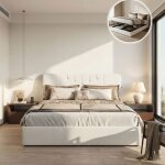 Lit coffre adulte 140x200 cm - leww - teddy velours - t�te de lit avec usb - hauteur r�glable - sommier ...