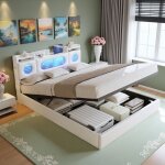 Lit coffre adulte 140x200 avec led et usb lit double capitonn� avec rangement hydraulique lit rembourr� ...