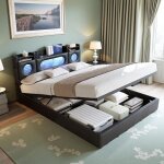 Lit coffre adulte 140x200 avec led et usb lit double capitonn� avec rangement hydraulique lit rembourr� ...