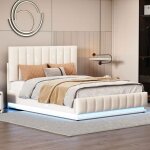 Lit coffre adulte 140x200cm - lit double avec led sommier  lattes en mtal tte de lit rglable - blanc ...