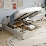Lit coffre adulte 160x200 cm - moderne en velours hollandais avec v�rin sans t�te de lit et sans matelas ...