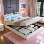 Lit coffre adulte 160x200 avec led et usb lit double capitonn� avec rangement hydraulique lit rembourr� ...